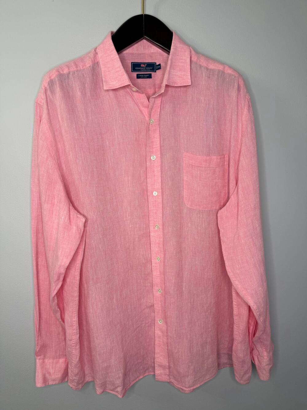 Vineyard Vines Pink Linen Shirt Pink Long Sleeve Men's XXL Beach Vacation